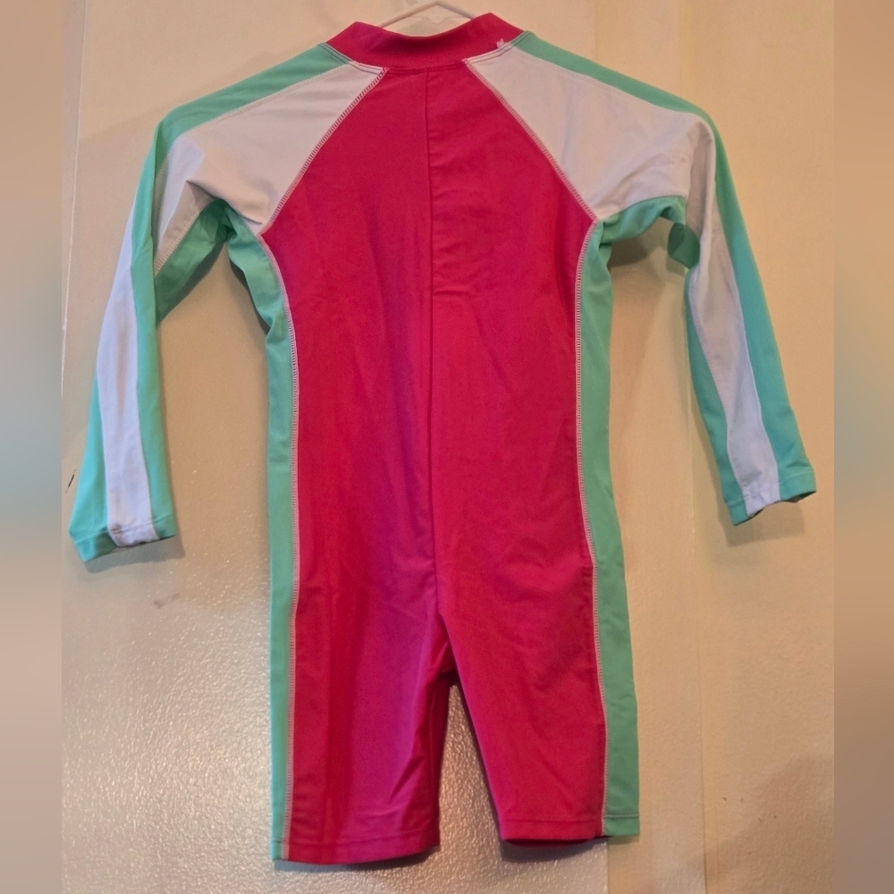 SunBusters Kids Long Sleeve Rashguard Swim Suit- Pink Green UPF50+ Size 4-5 NWT - Picture 3 of 3